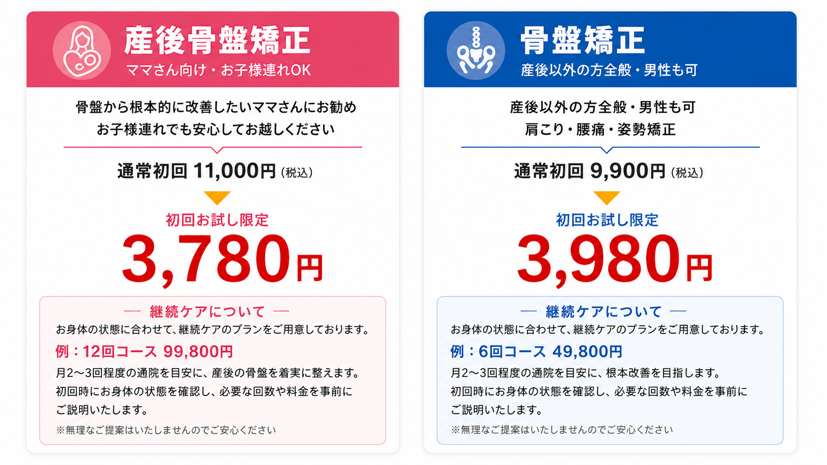 産後骨盤矯正・骨盤矯正 料金